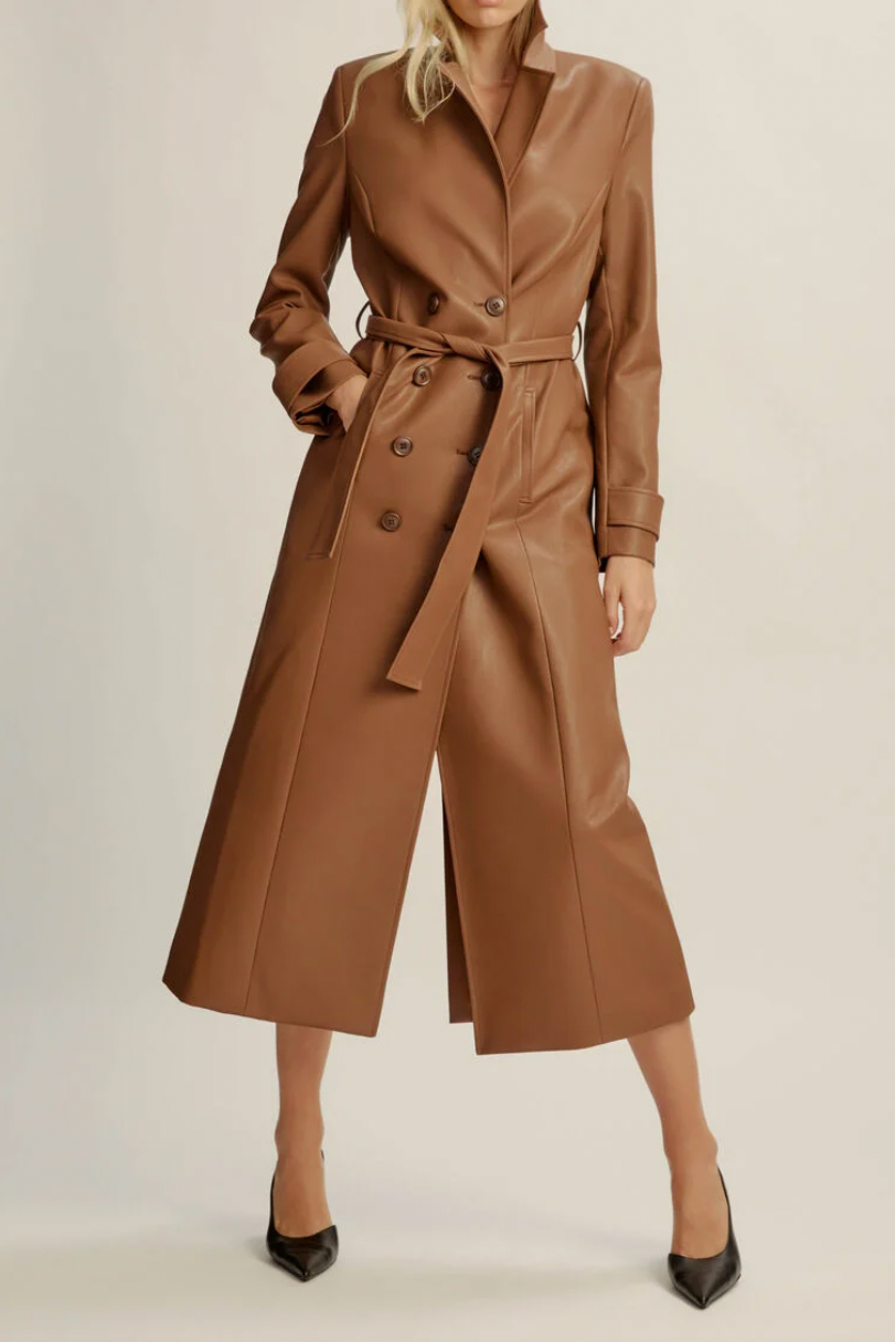 Vegan Leather Longline Coat
