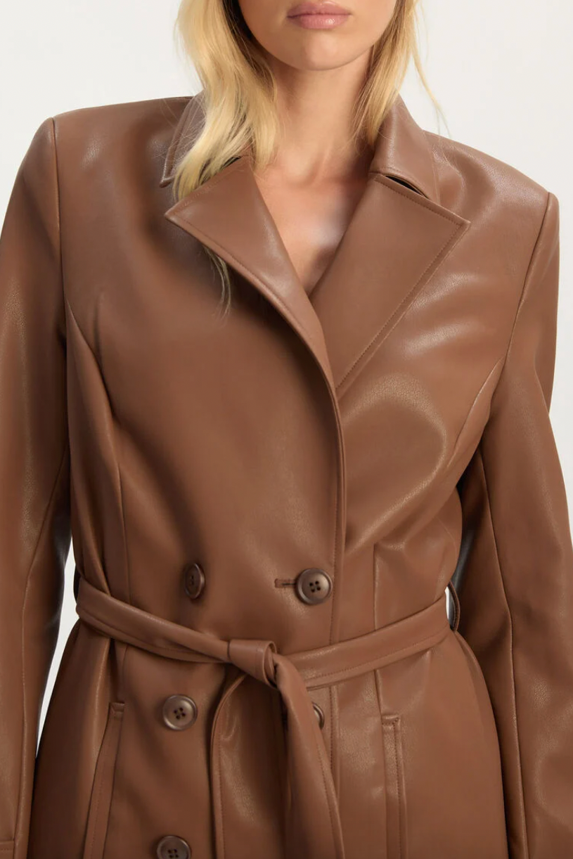 Vegan Leather Longline Coat