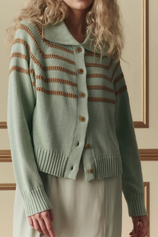 The Scholar Cardigan w/ Crochet Stripes