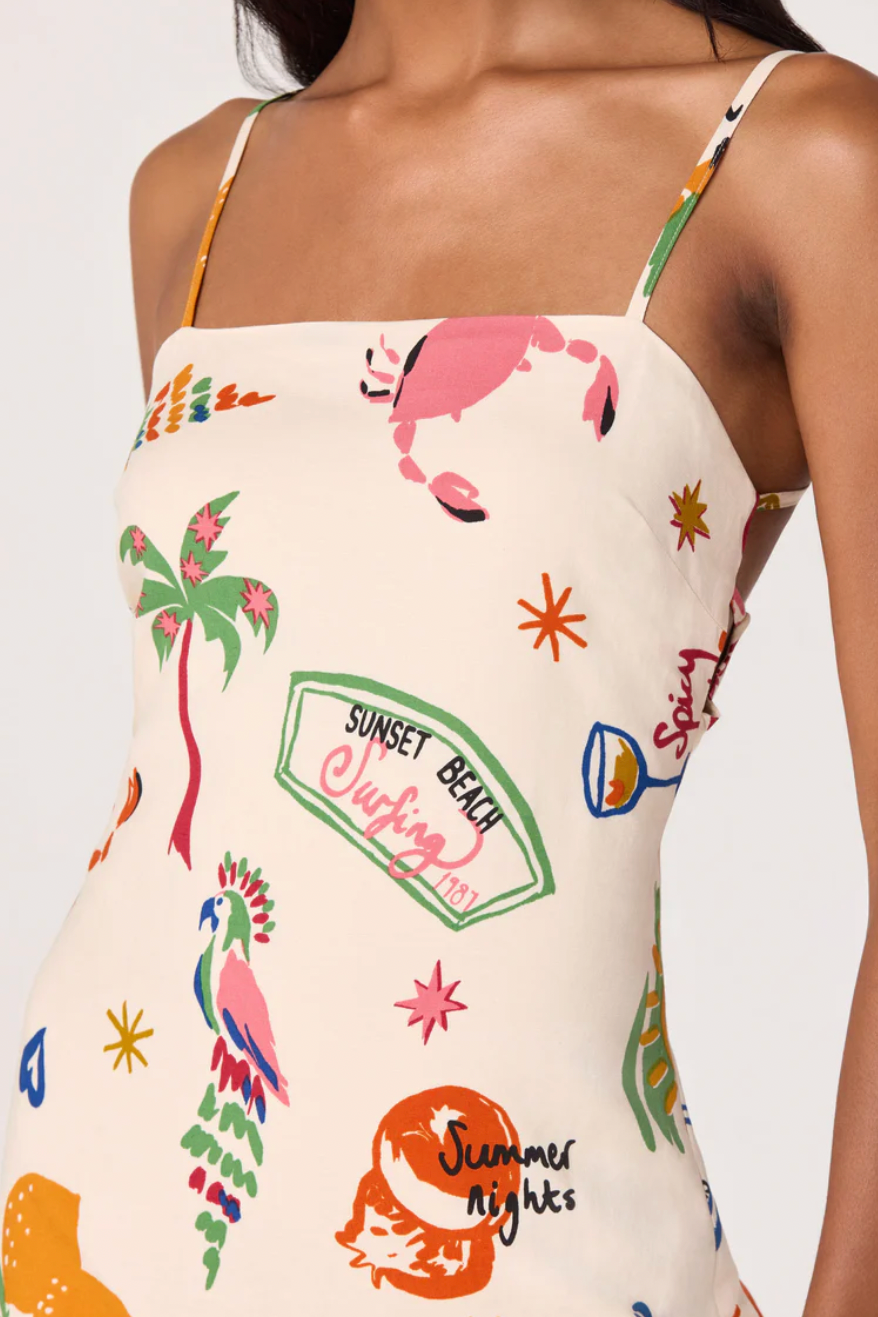 Valencia Novelty Print Open Back Mini Dress