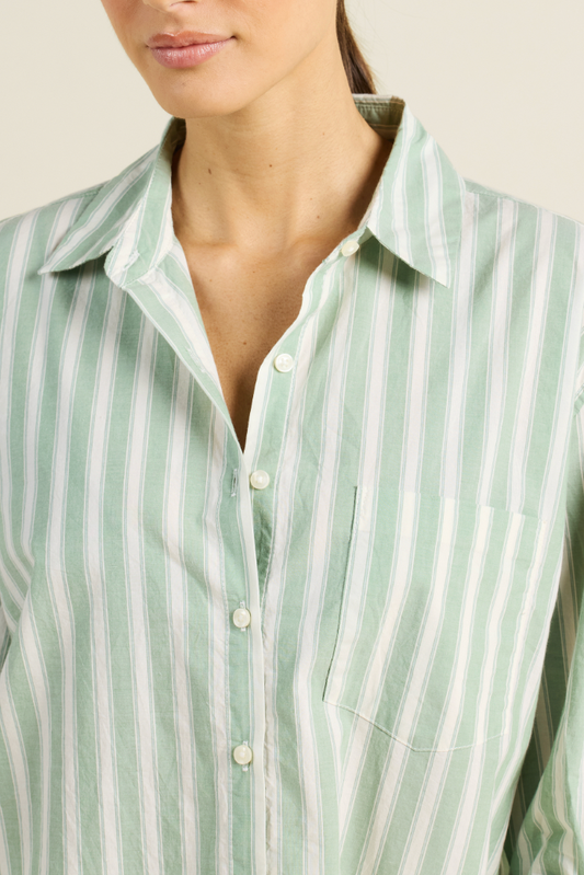 Blake Oversized Shirt - Green Cabana Stripe