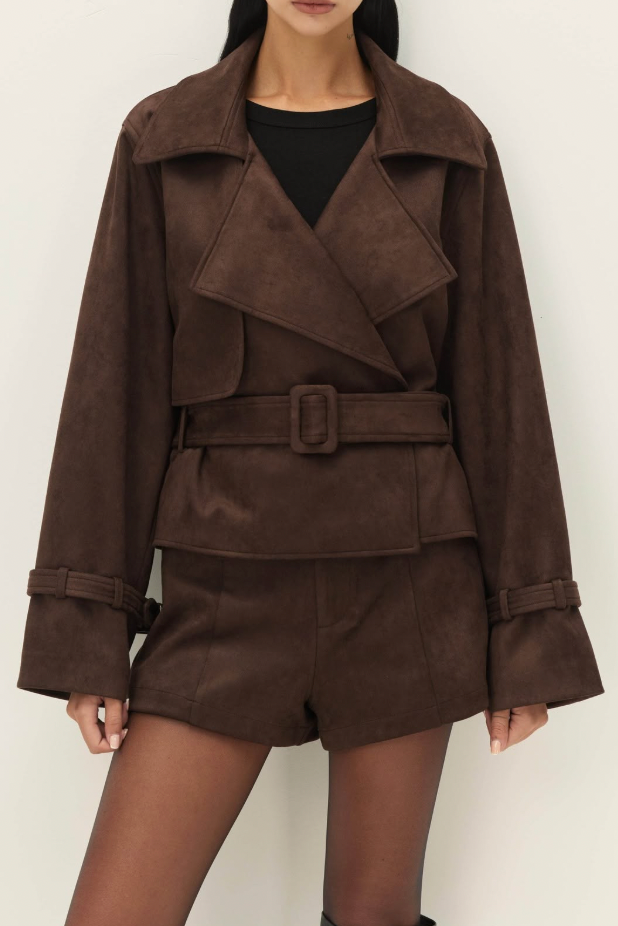 Marais Faux Suede Cropped Trench Coat