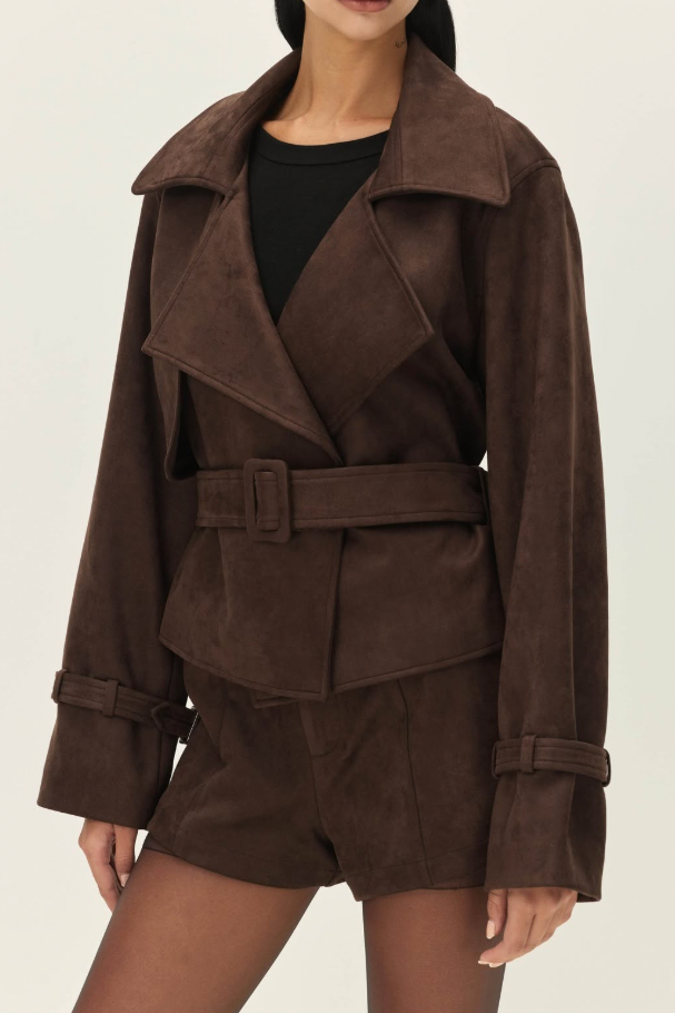 Marais Faux Suede Cropped Trench Coat