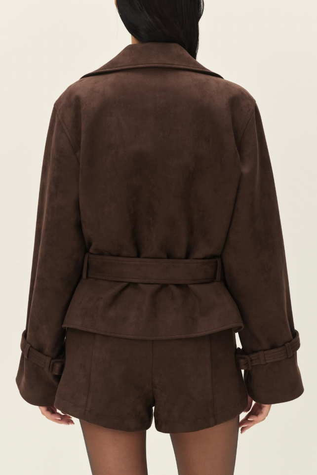 Marais Faux Suede Cropped Trench Coat