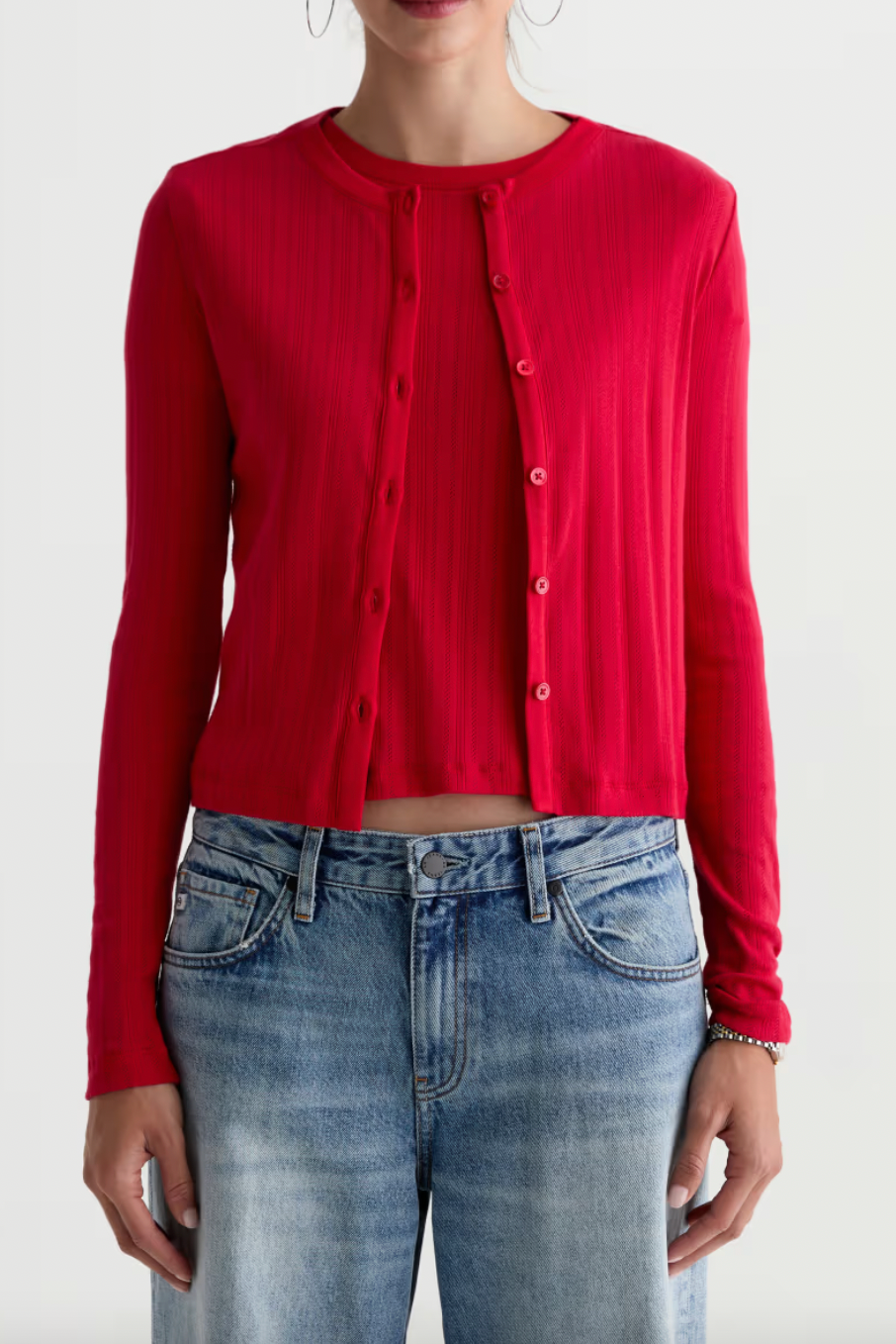 Edden Fitted Pointelle Sweater Cardigan