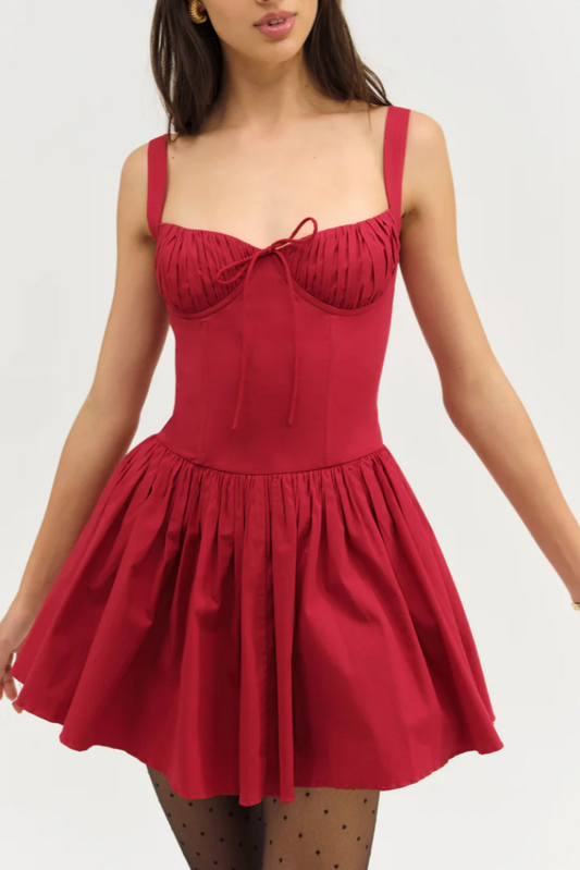Helena Poplin Bustier Mini Dress - Red