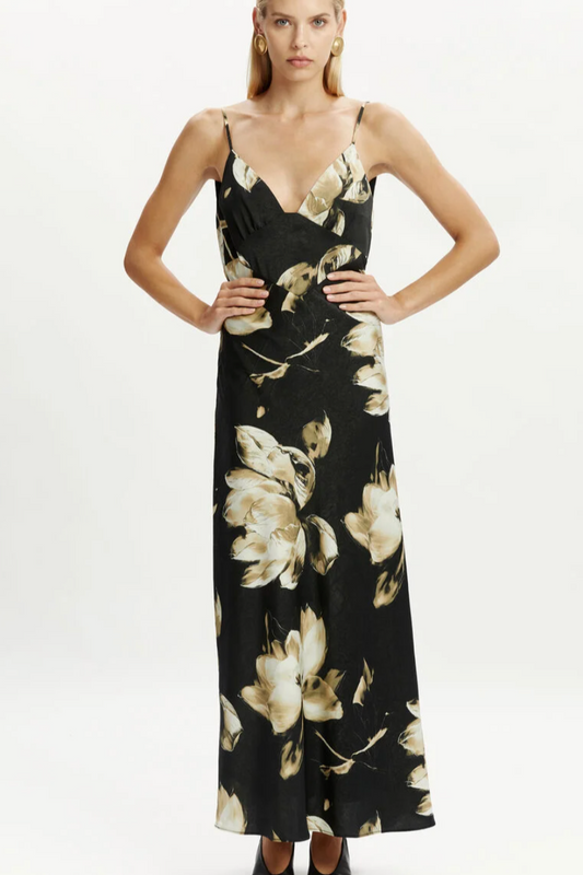 Capri Printed Slip Dress - Black Floral
