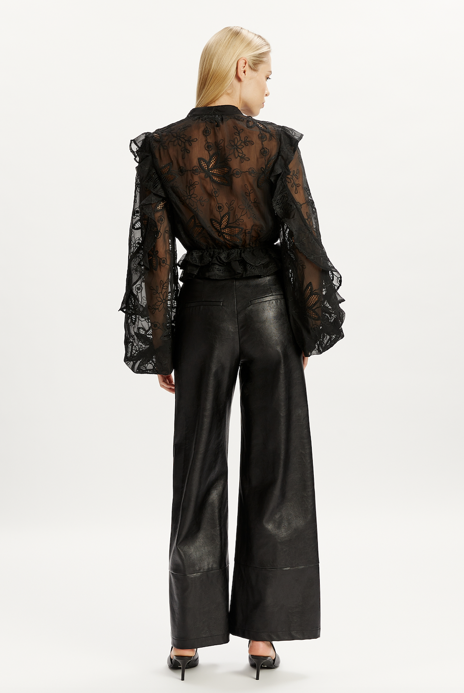 Frill Embroidered Blouse - Black