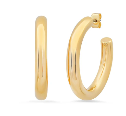 Gold Brass Hoop Earrings - 35 mm