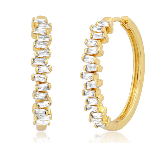 Large Baguette CZ Huggie Earrings