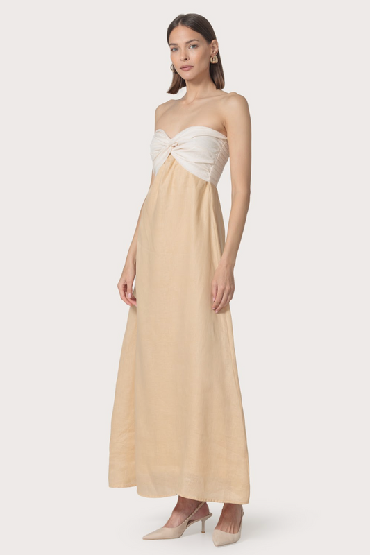 Melody Maxi Linen Dress- Champagne