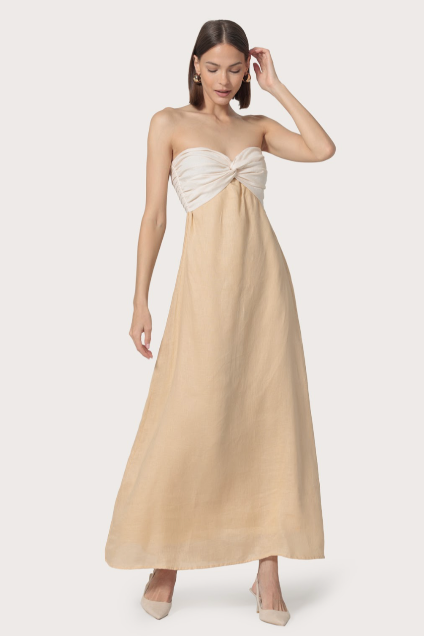 Melody Maxi Linen Dress- Champagne