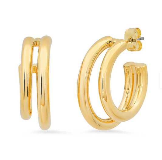 Gold Double Hoop Brass Earrings 7.5 x 25mm