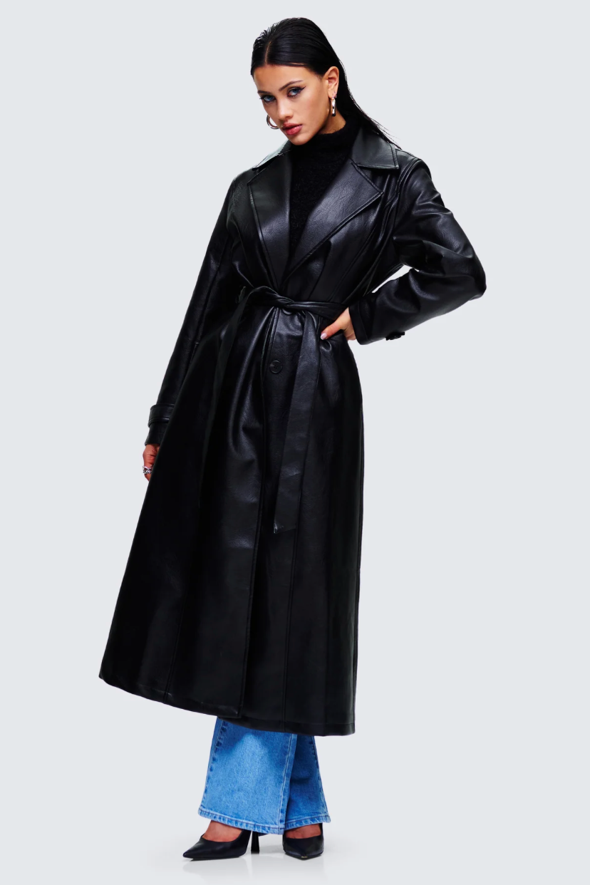 Vegan Longline Coat - Black