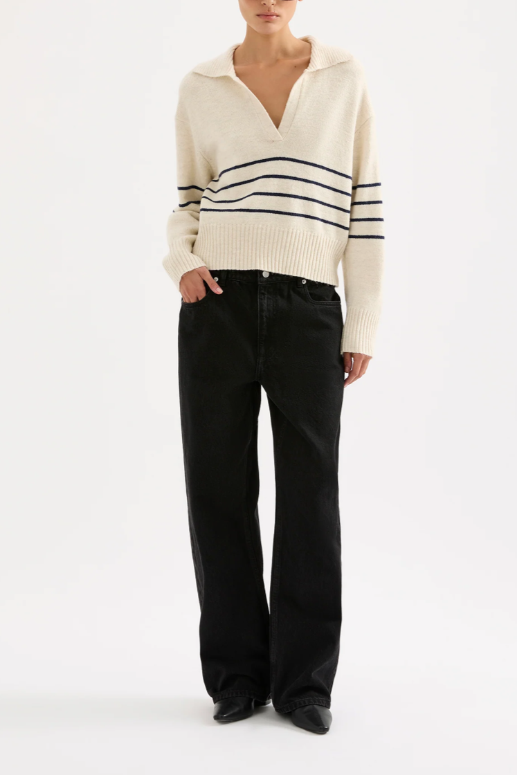 Logan Rugby Knit- Cloud Stripe