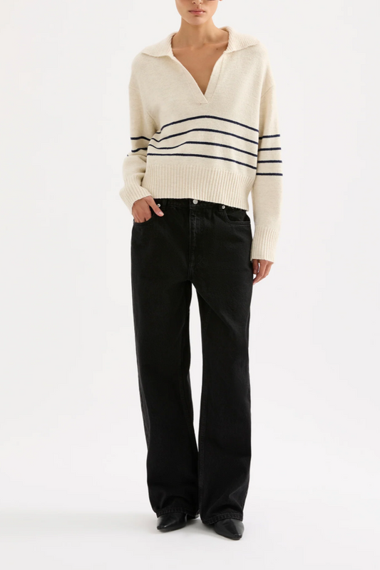 Logan Rugby Knit- Cloud Stripe
