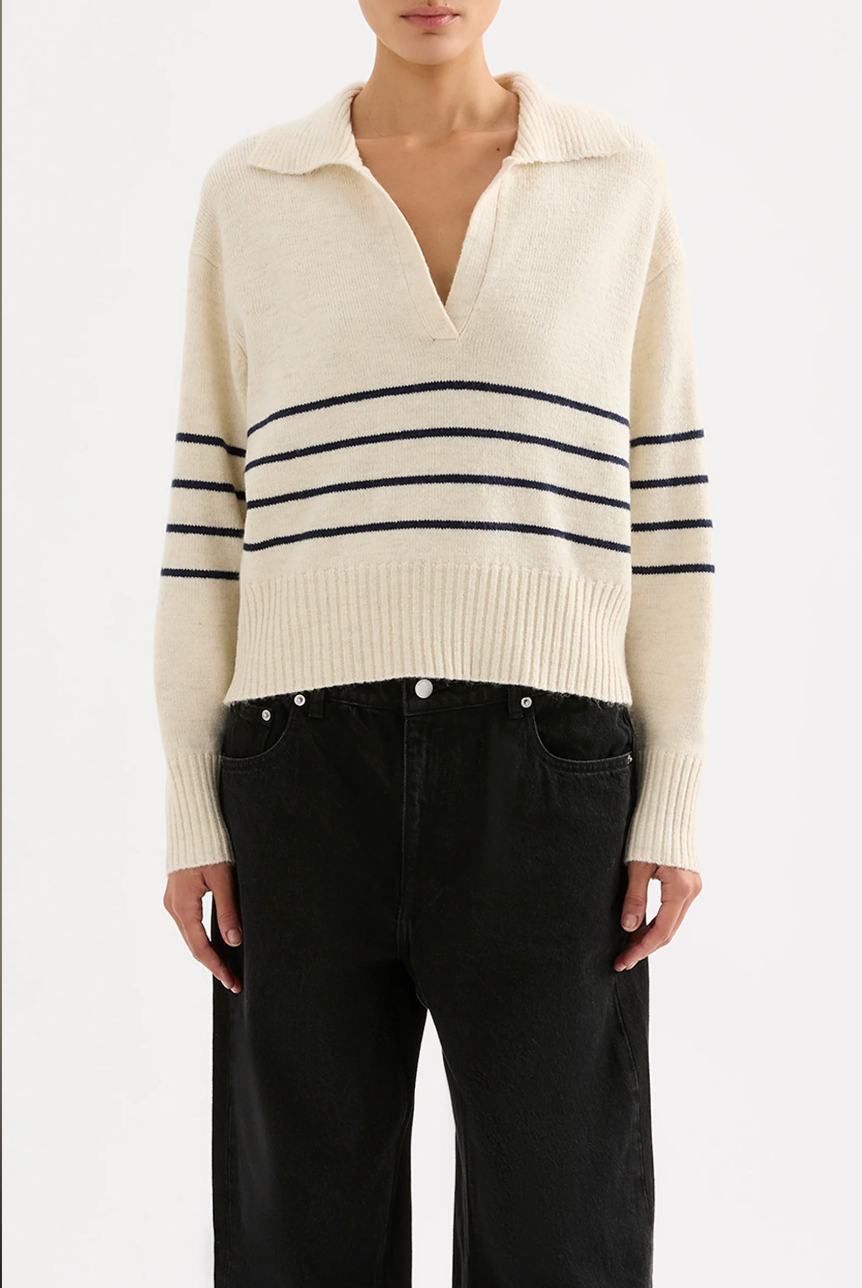 Logan Rugby Knit- Cloud Stripe