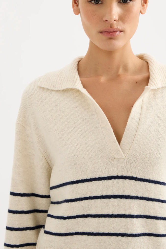 Logan Rugby Knit- Cloud Stripe