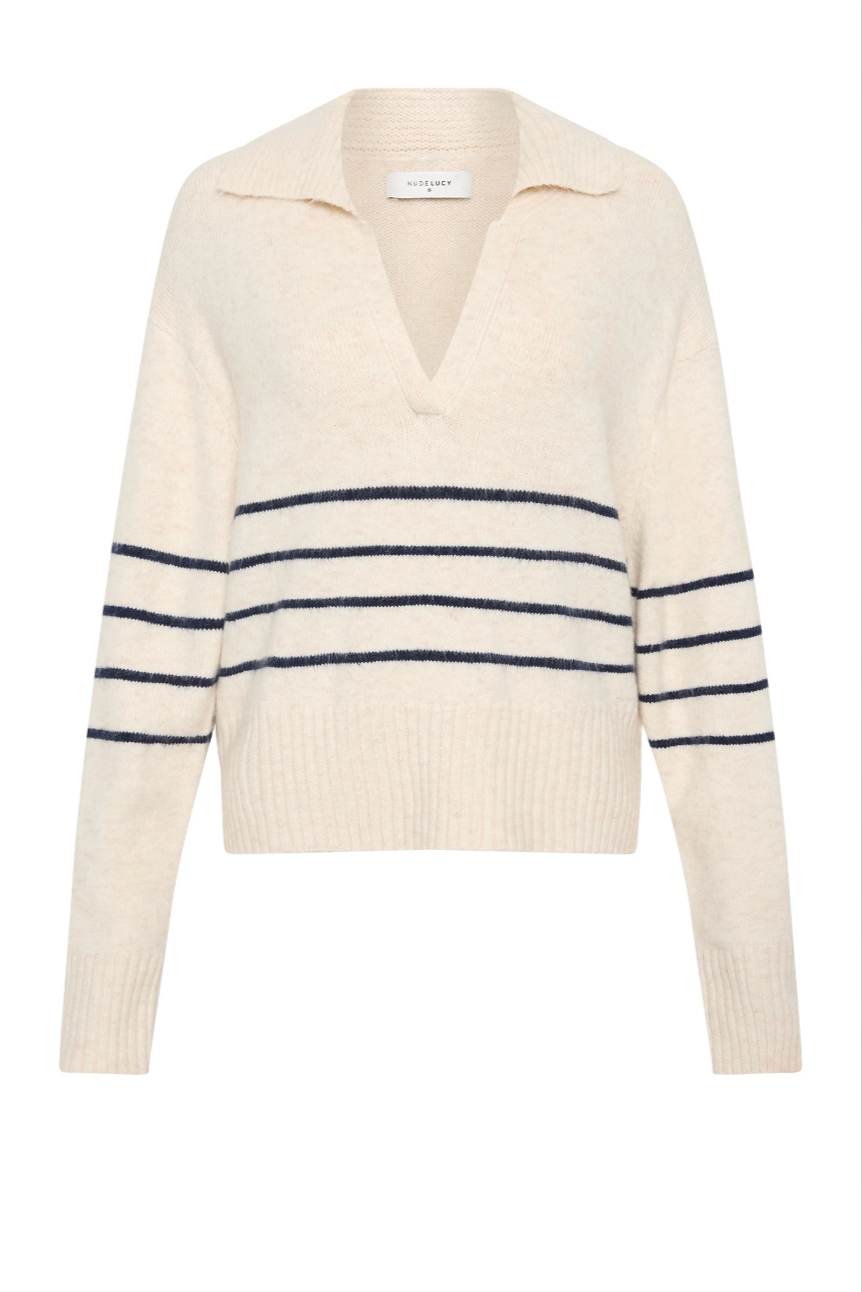 Logan Rugby Knit- Cloud Stripe