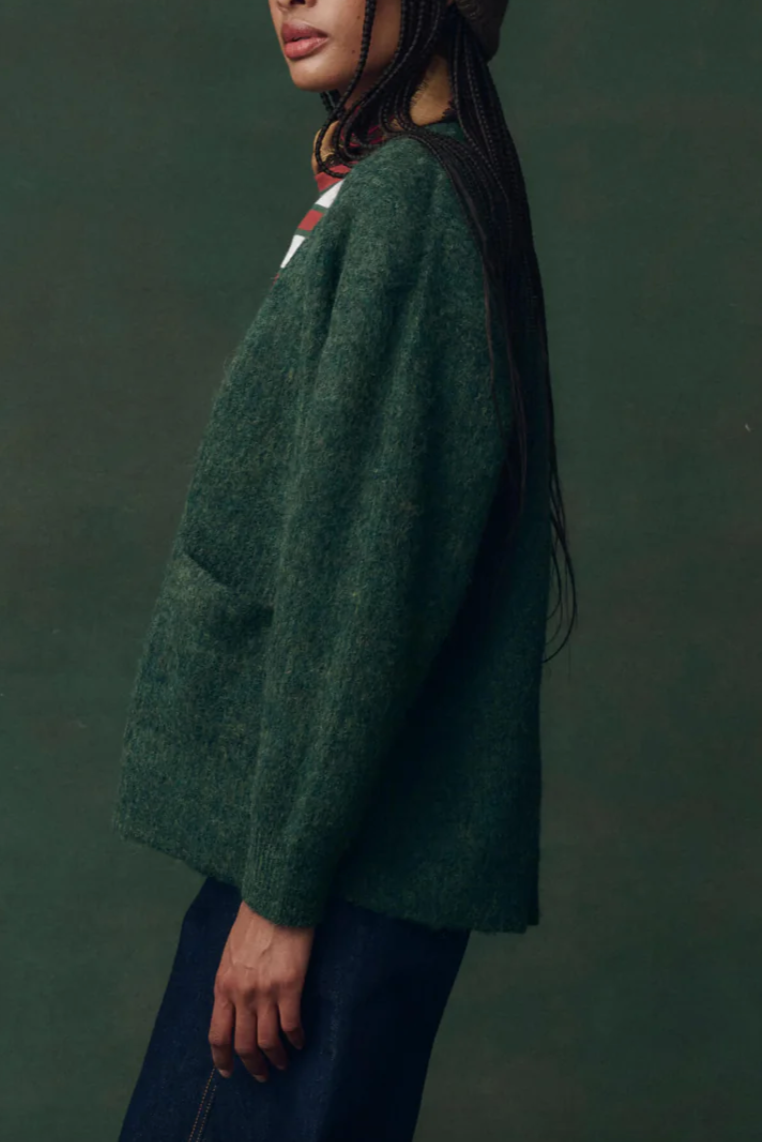 Brushed Melange Cardigan- Meadow Green