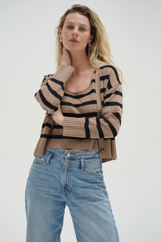 Piper Cardigan Set - Cafe Stripe
