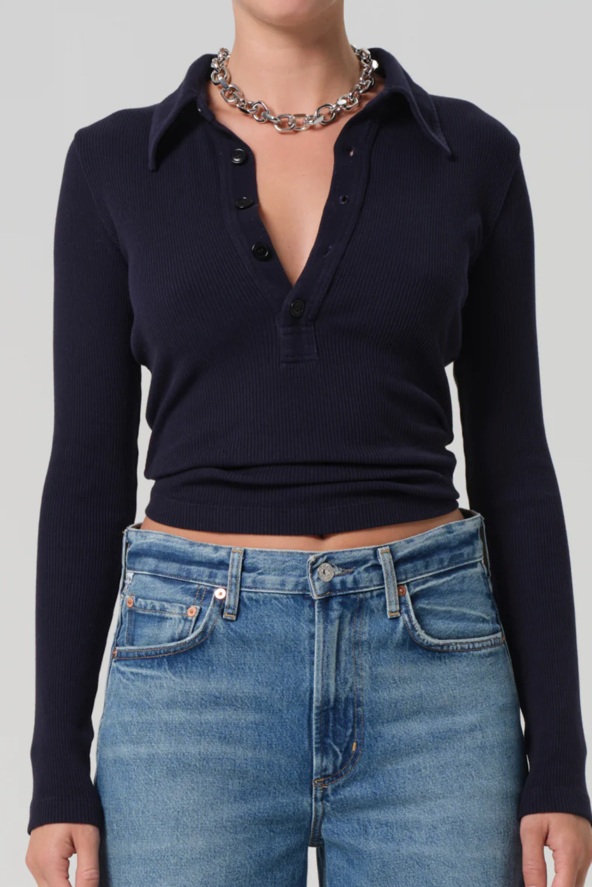 Long Sleeve 60's Polo - Navy