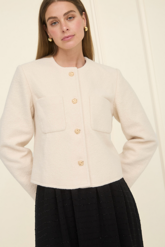 Gold Button Pocket Detail Jacket - Ivory