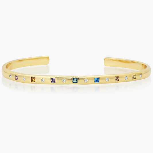 Multi Colored CZ Cuff Bracelet - Gold