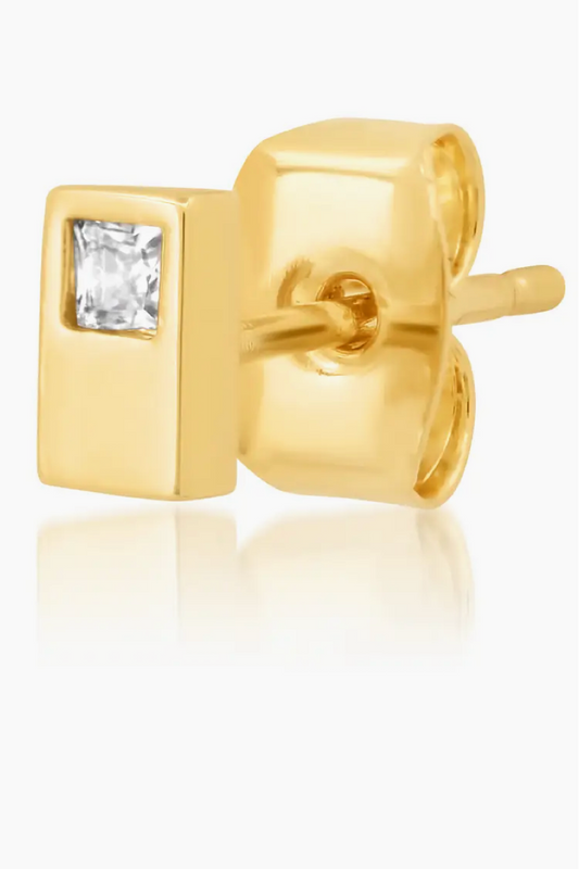 CZ and gold rectangle stud earrings
