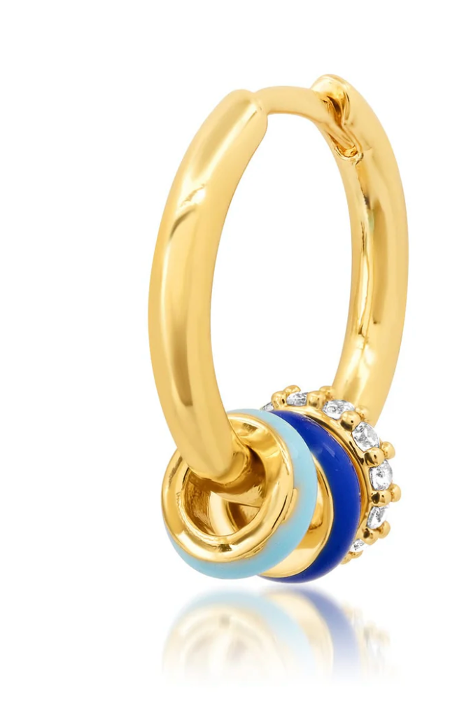 Multi Enamel Charm Huggie - Blue