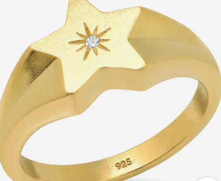 Star Signet Ring with CZ Accent - Gold