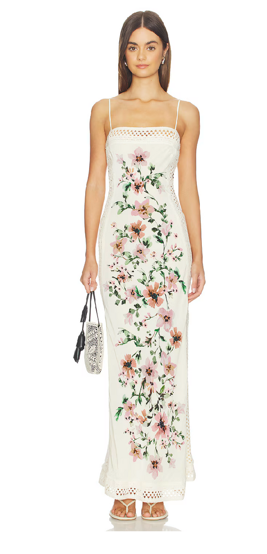 Camelia Maxi Dress - Cream Gardenia Floral