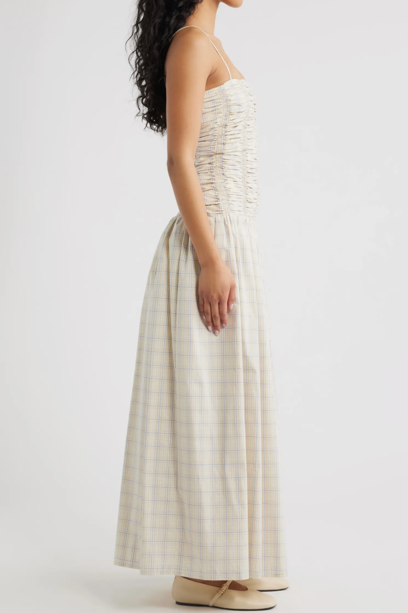 Mira Maxi Dress Flor Check - Antique White