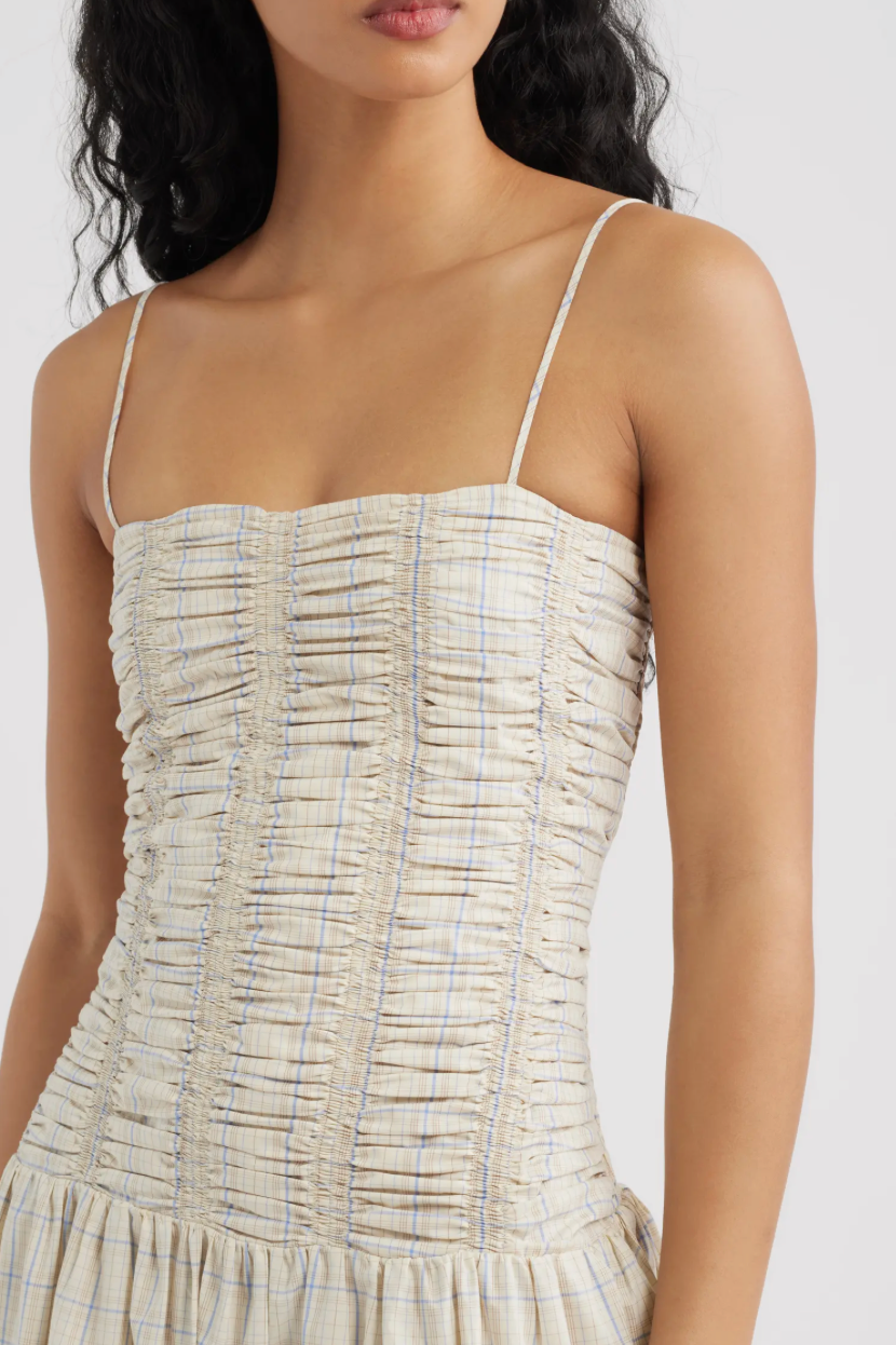 Mira Maxi Dress Flor Check - Antique White
