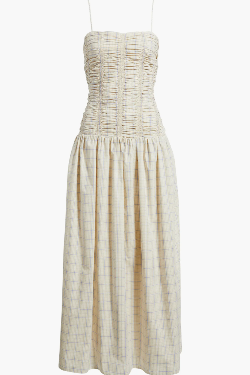 Mira Maxi Dress Flor Check - Antique White