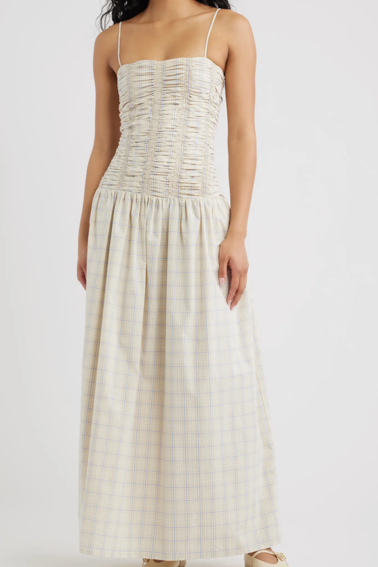 Mira Maxi Dress Flor Check - Antique White