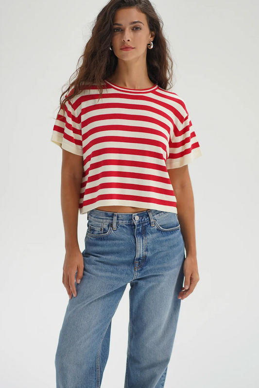 Kori Stripe Short Sleeve - Red/Ivory