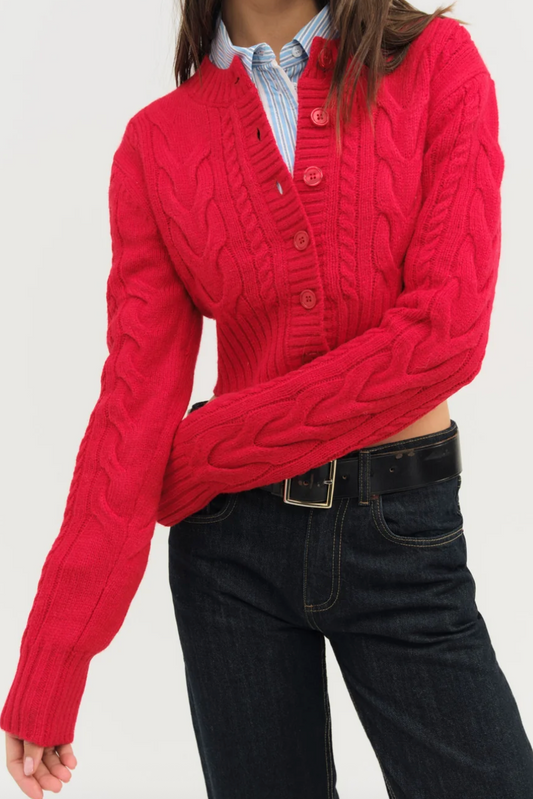 Camille Cable Knit Cardigan - Red