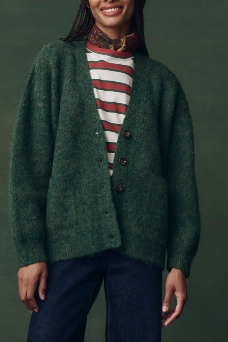 Brushed Melange Cardigan- Meadow Green