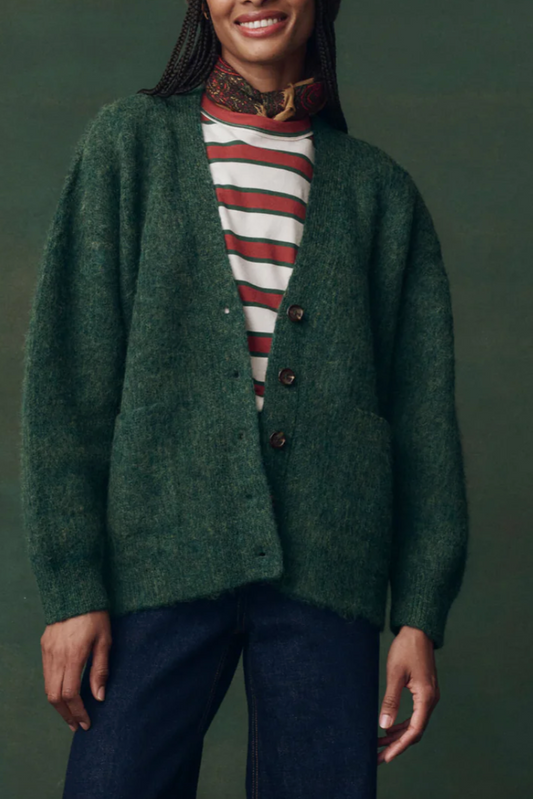 Brushed Melange Cardigan- Meadow Green