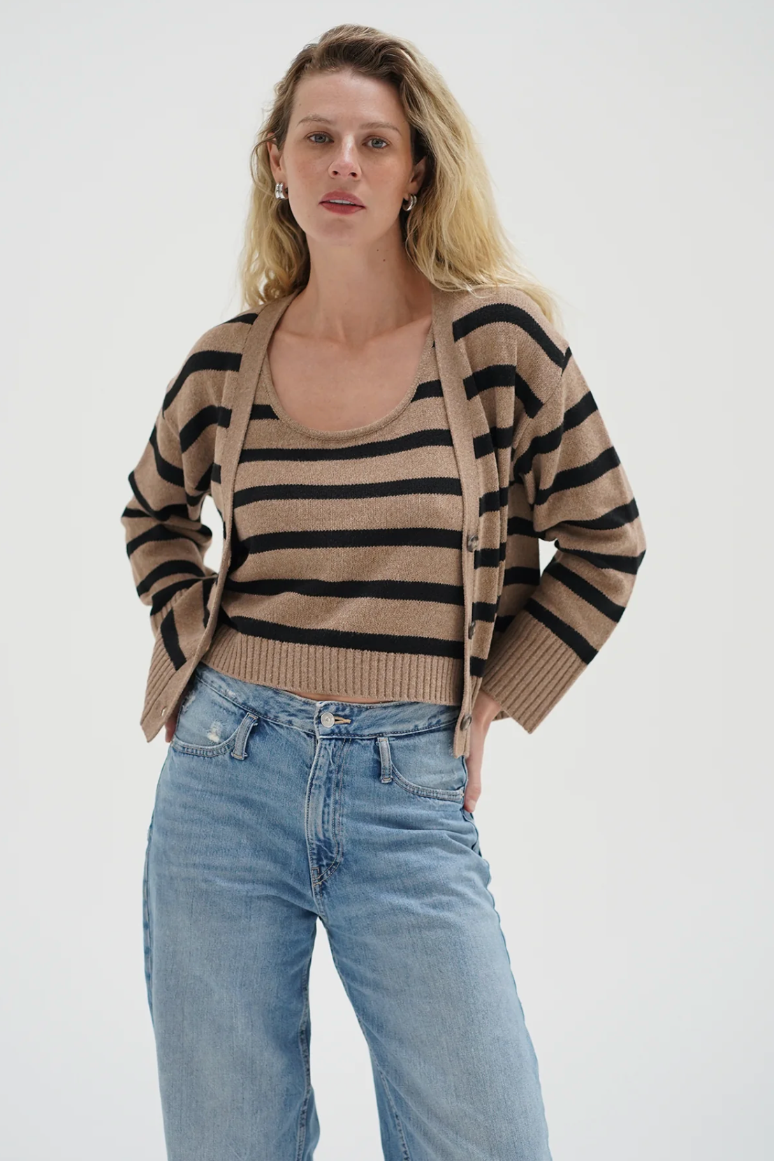 Piper Cardigan Set - Cafe Stripe