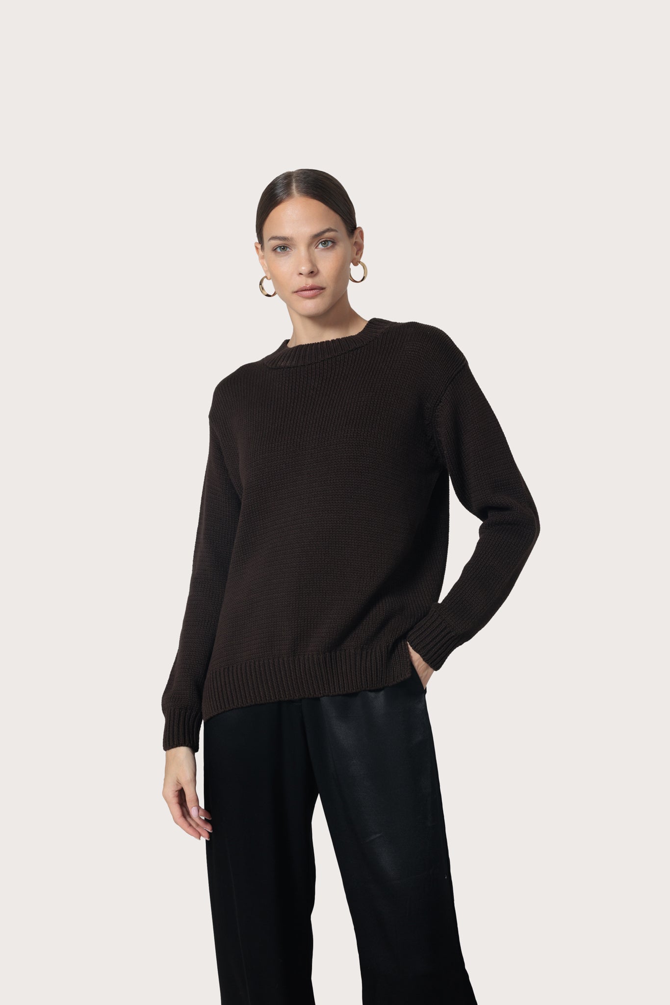 Crew Neck Sweater- Dark Choc