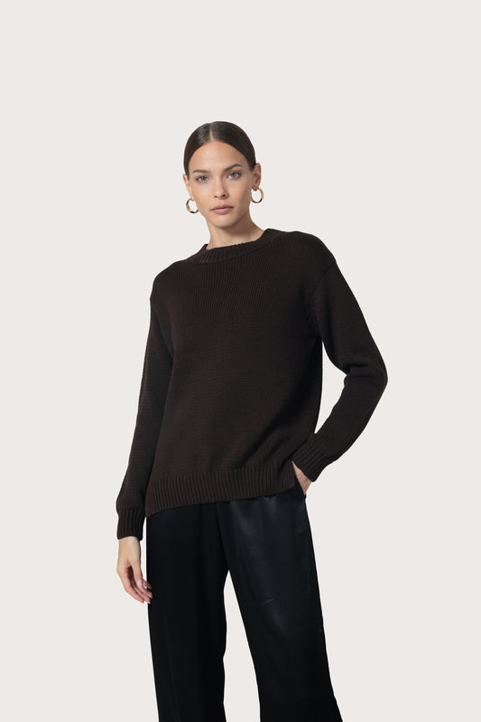 Crew Neck Sweater- Dark Choc